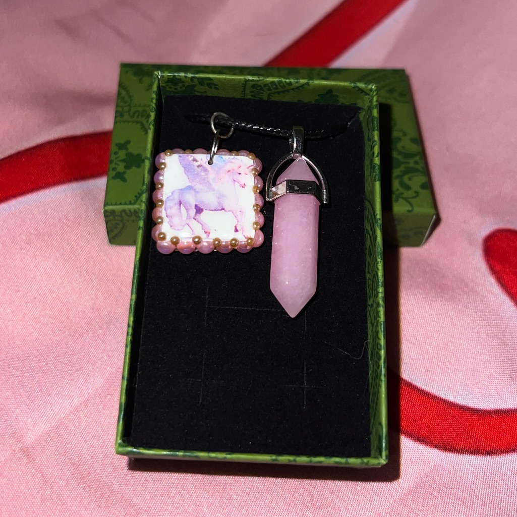 Pegasus And Pink Pendant Necklace